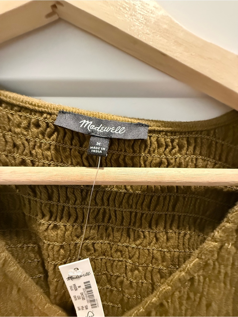 Madewell Olive Green Smocked V-Neck Long Sleeve Dress - Picture 4 of 4